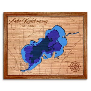 Lake Koshkonong, Wisconsin Depth Map - Any Lake, Pond, or Reservoir - Unique Home Decor, Wall Art, Wall Decor