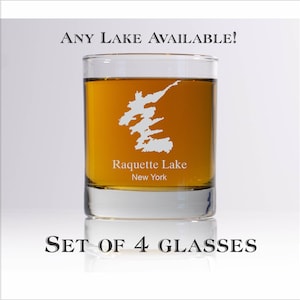 Custom Lake Rocks Glasses Laser Etched. Set of 4. Any Lake Available