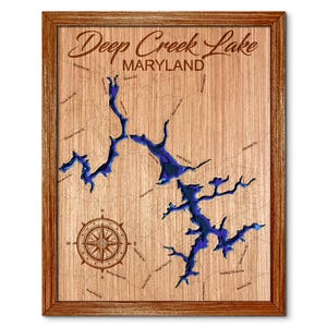 Deep Creek Lake, Maryland Depth Map - Any Lake, Pond, or Reservoir, Home Decor, Wall Art, Wall Decor