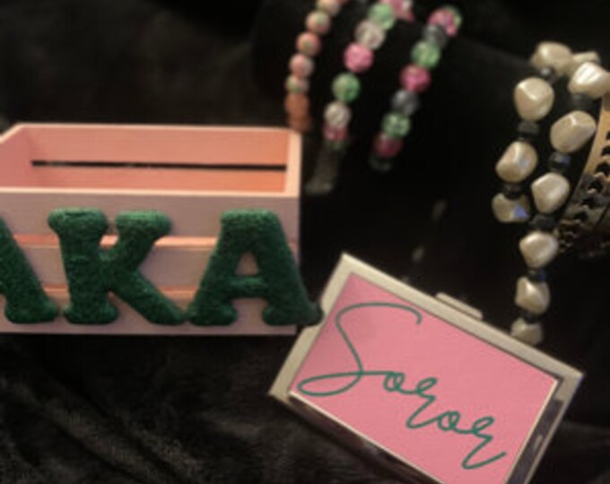 AKA Business Card Holder /AKA Credit Card Holder/ Pink and Green / Alpha Kappa Alpha / AKA Gift / Card Holder / Aka Grad