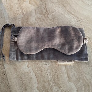 Mellby Atelier French organic linen sleep mask and pouch in charcoal.