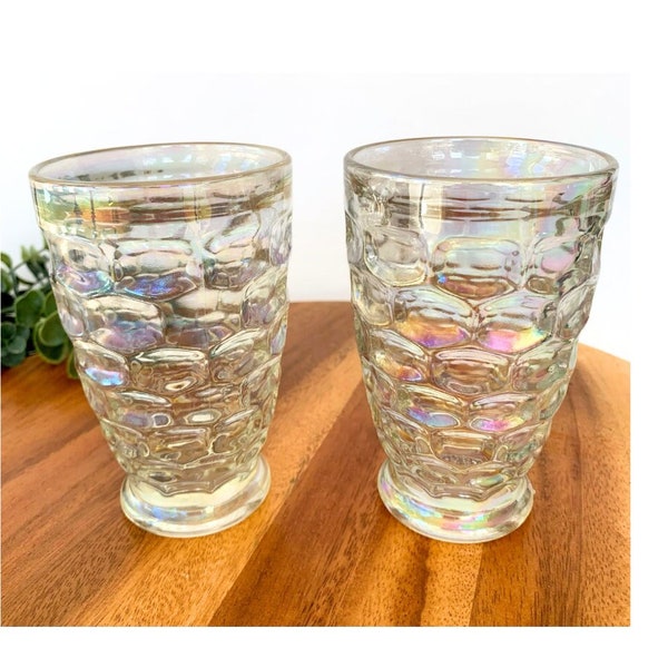 Vintage 1960's Colonial Iridescent Thumbprint Juice Glasses by Federal Glass, Vintage Barware Tumbler, Boho Glassware, Wedding Glassware