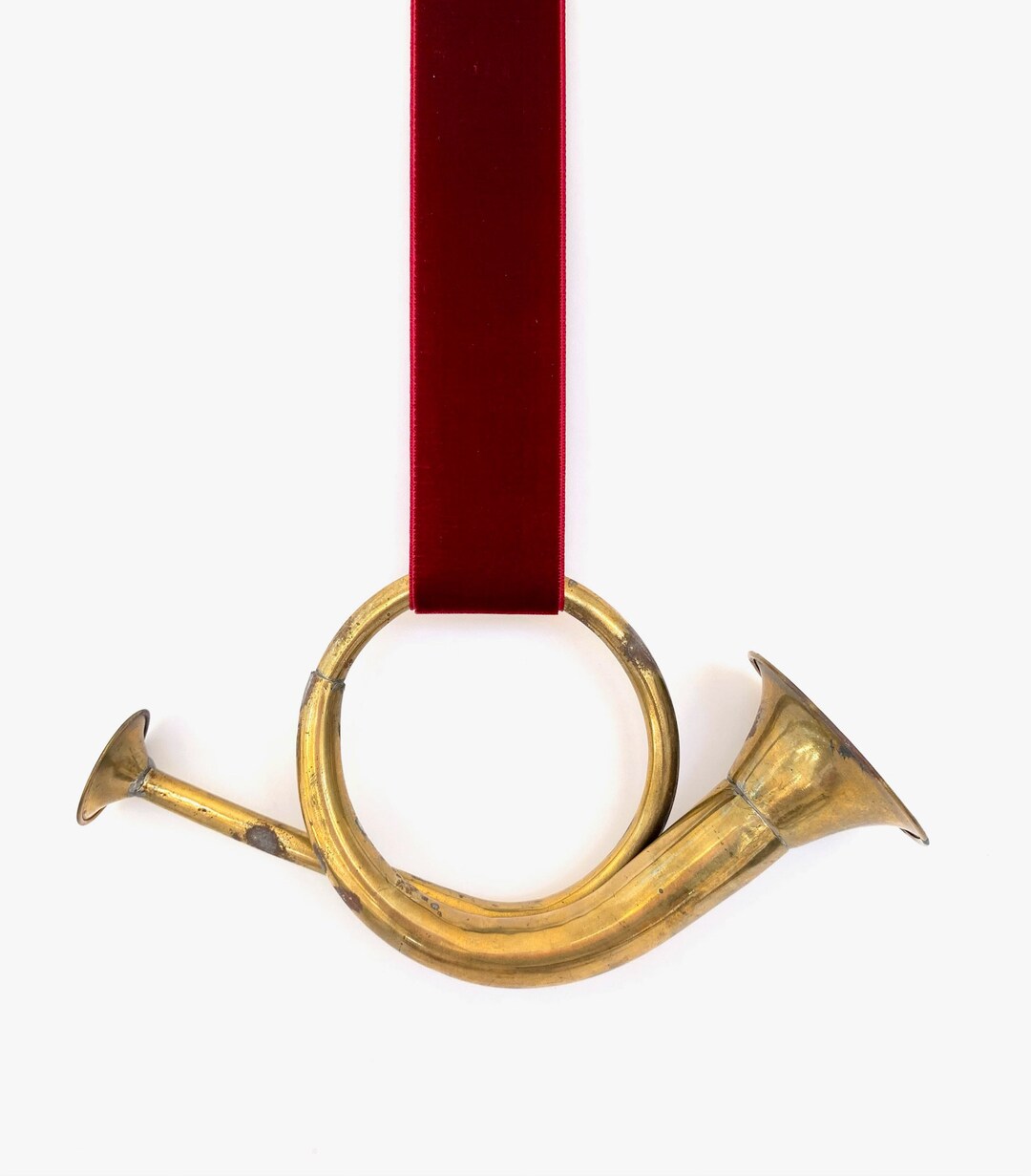 Decorative Brass Hunting Horn Christmas Ornaments, Vintage Rustic
