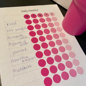 Goal Checklist, Daily, Morning, Evening Checklist, Pink, Goal Tracker