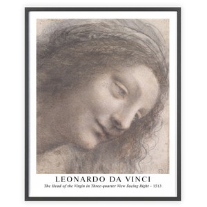 Leonardo da Vinci - &quot;The Head of the Virgin in Three-quarter View Facing Right&quot; 1513 | Unframed Fine Art Print