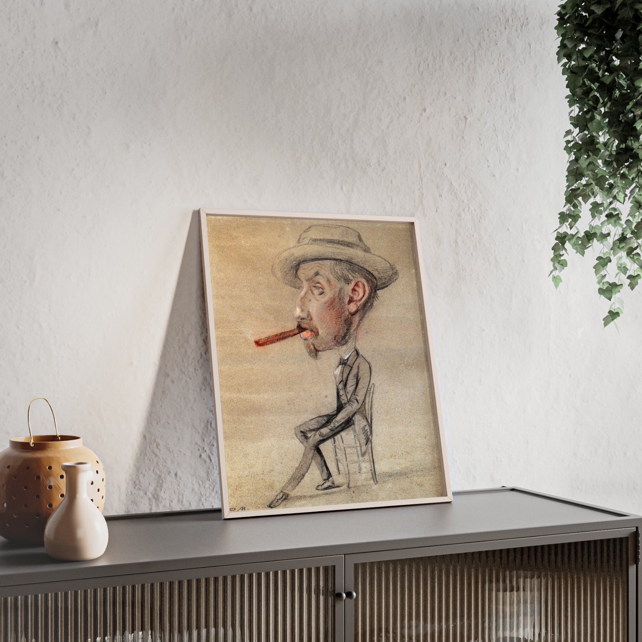 クロード・モネ、葉巻を吸う伊達男、希少画集画、新品高級額、額装付 クロード・モネ - 「大きな葉巻をくわえた男の風刺画」 1856年