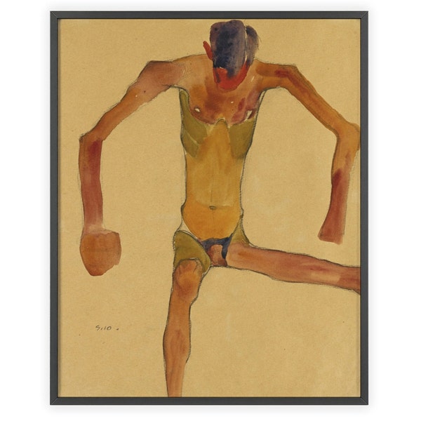 Egon Schiele  - "Sitzender Mannlicher Akt mit Gesenktem Kopf" (Seated Male Nude with Lowered Head) 1910 | Unframed Fine Art Print
