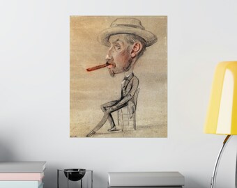 クロード・モネ、葉巻を吸う伊達男、希少画集画、新品高級額、額装付 クロード・モネ - 「大きな葉巻をくわえた男の風刺画」 1856年 | 額