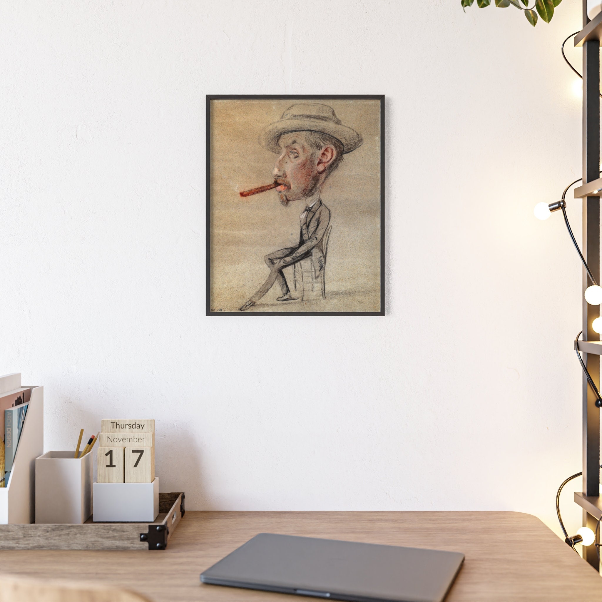 クロード・モネ、葉巻を吸う伊達男、希少画集画、新品高級額、額装付 クロード・モネ - 「大きな葉巻をくわえた男の風刺画」 1856年