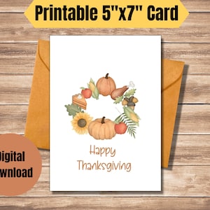 Carte de voeux Happy Thanksgiving, TÉLÉCHARGEMENT NUMÉRIQUE, Carte imprimable, Carte de Thanksgiving, Carte de voeux d'automne