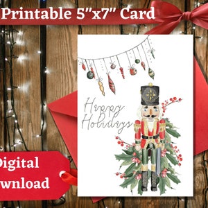 Cartão de Natal vintage para impressão, cartão de boas festas, cartão quebra-nozes, download digital - QuinnEdesigns