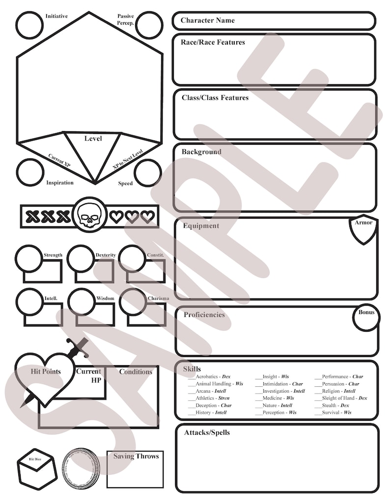 Dnd Character Sheet D&D Cheet Dnd Sheet Character Sheet Etsy Ireland
