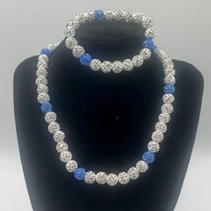 Baseball Necklace Bling Youth Iced Rhinestone Bead  18-inch Chain with FREE 8-inch bracelet