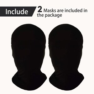May include: Two black balaclava masks. The text "Include" and "2 Masks are included in the package" is visible in the image.