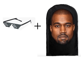 Kanye West Realistic Mask + Thug Life Sunglasses 8-Bit Meme Costume Party Set