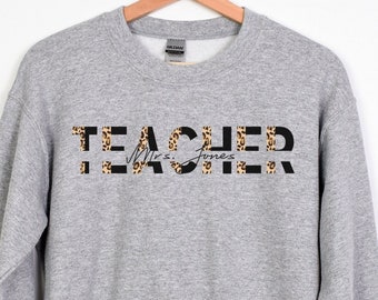 Custom Teacher Sweatshirt, Teacher Sweatshirt, Personalized Teacher Sweatshirt, Custom Name Sweatshirt, Cheetah Print Shirt, Teacher Gift