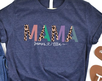 Custom Mama Shirt, Mothers Day Shirt, Custom Mom Shirt, Mama Shirt, Leopard Mom Shirt, Mom Gift, Mom shirt with names, Leopard Mama Shirt