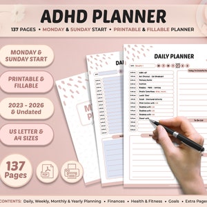 ADHD Planner Adult, Printable ADHD Planner, Fillable ADHD Planner, Adhd Productivity Planner, Adhd Journal, Fillable Printable Life Planner image 1