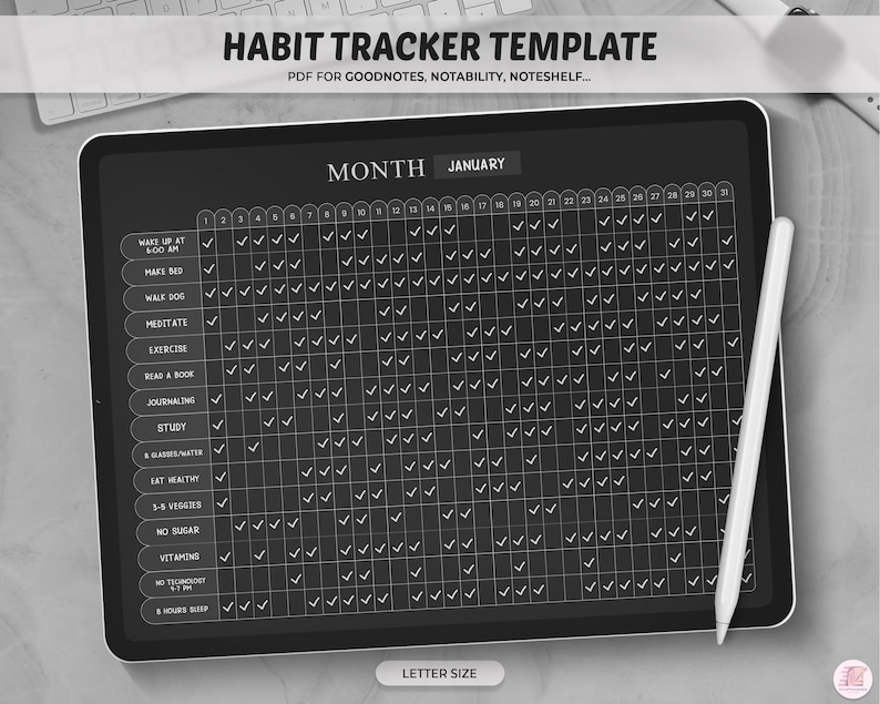 Goodnotes Template Monthly Habit Tracker Daily Habit Etsy