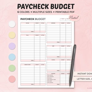 Paycheck Budget Overview Template Printable, Paycheck Budget Tracker, Printable Planner, Monthly Budget Planner, Paycheck Budget Tracker