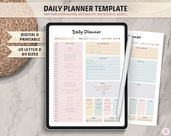 Daily Planner Goodnotes Template, Daily Planner Page, Daily Printable Planner, Digital Planner, Undated Daily Planner, Goodnotes, Notability