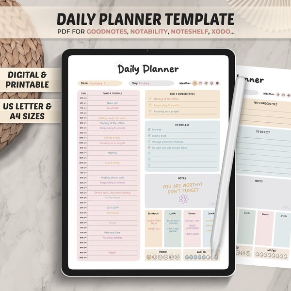 Daily Planner Goodnotes Template, Daily Planner Page, Daily Printable Planner, Digital Planner, Undated Daily Planner, Goodnotes, Notability