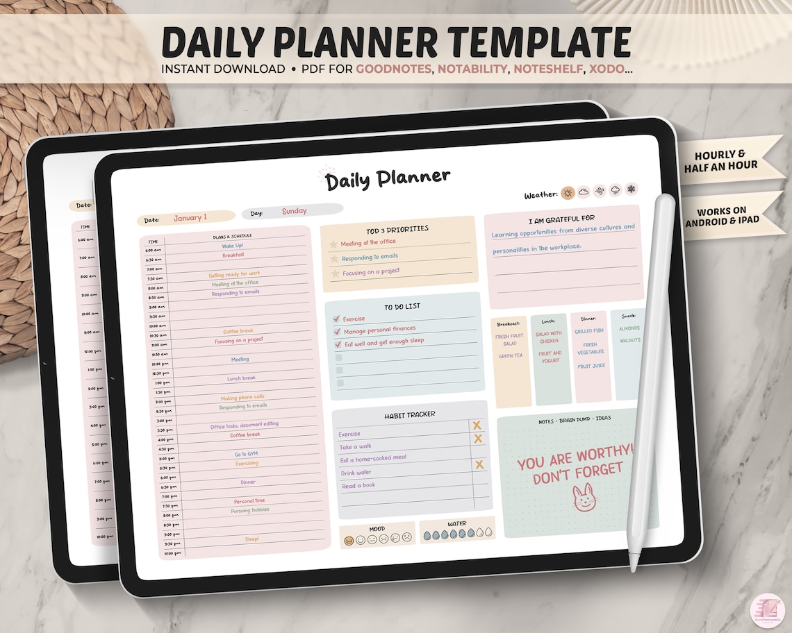 Daily Planner Goodnotes Template Daily Planner Page Digital Etsy