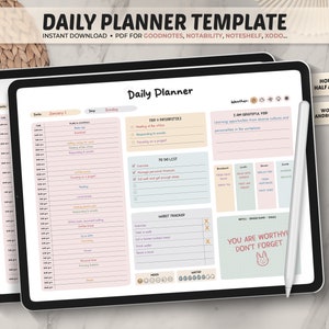 Daily Planner Goodnotes Template, Daily Planner Page, Digital Planner, Digital Template, Undated Daily Planner, Goodnotes, Notability