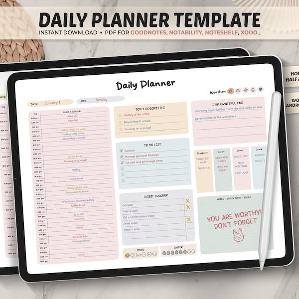 Daily Planner Goodnotes Template, Daily Planner Page, Digital Planner, Digital Template, Undated Daily Planner, Goodnotes, Notability