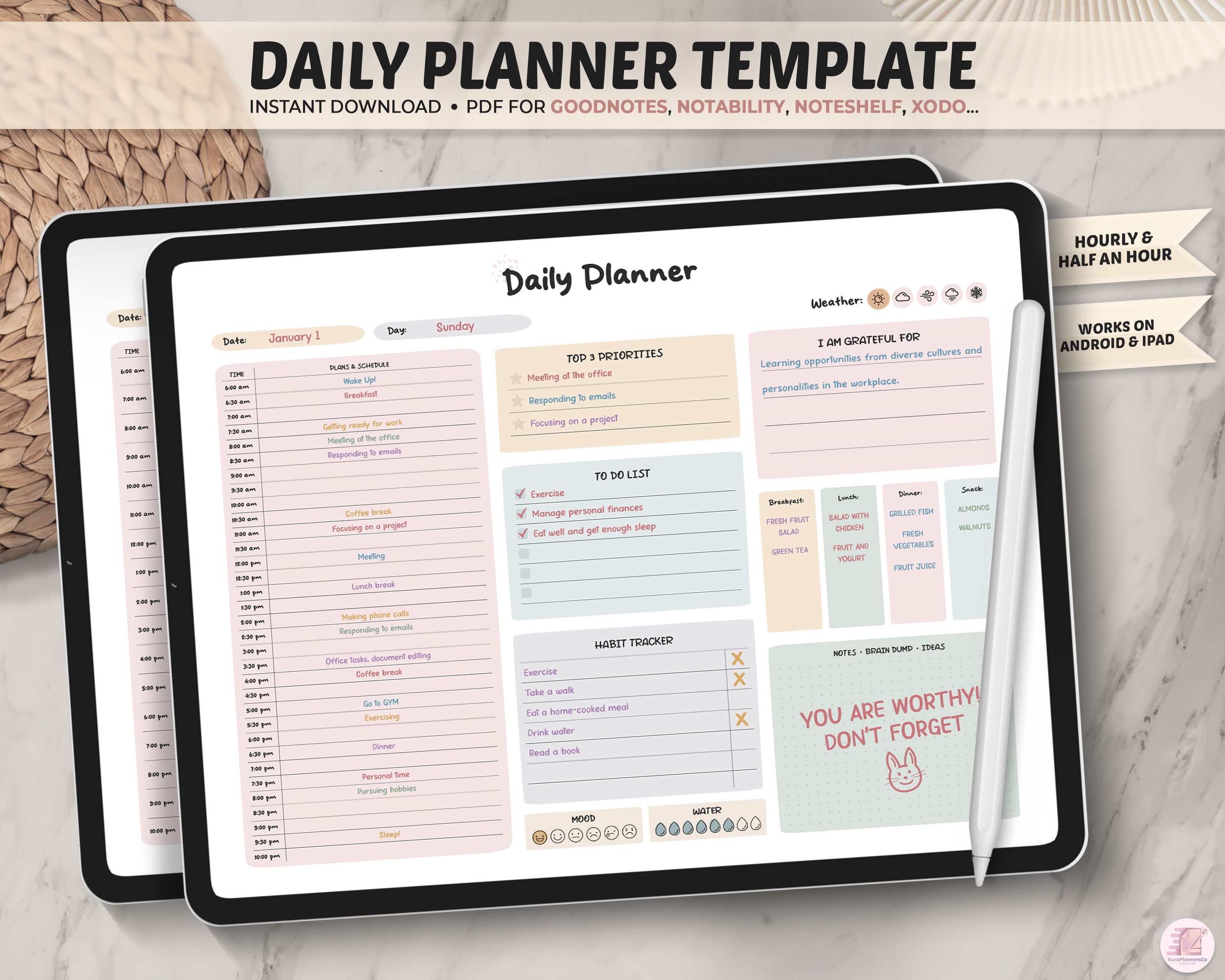 Daily Planner Goodnotes Template Daily Planner Page Digital Etsy