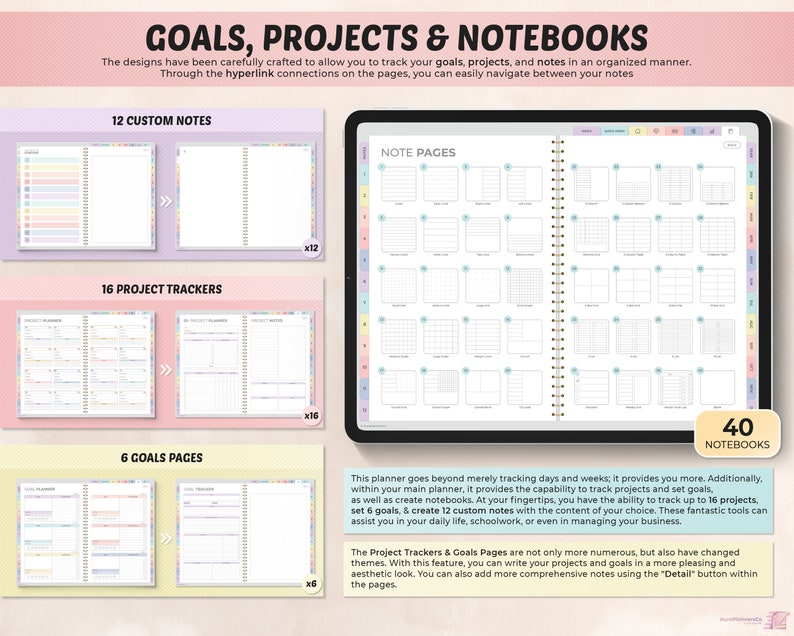 All-in-One Digital Planner 2024, 2025, 2026, Undated Digital Planner, Digital Journal, Digital Goodnotes Template, Notability, Daily Planner immagine 6