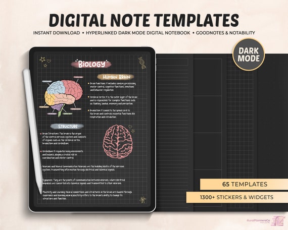 Digital Note Paper, Digital Notes, Dark Mode Note Paper, Digital Paper, Lined, Grid, Dotted, Blank, Digital Template, Note Taking Template