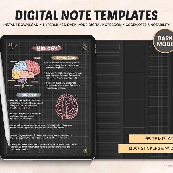 Papel de notas digitales, Notas digitales, Papel de notas en modo oscuro, Papel digital, Forrado, Cuadrícula, Punteado, En blanco, Plantilla digital, Plantilla para tomar notas