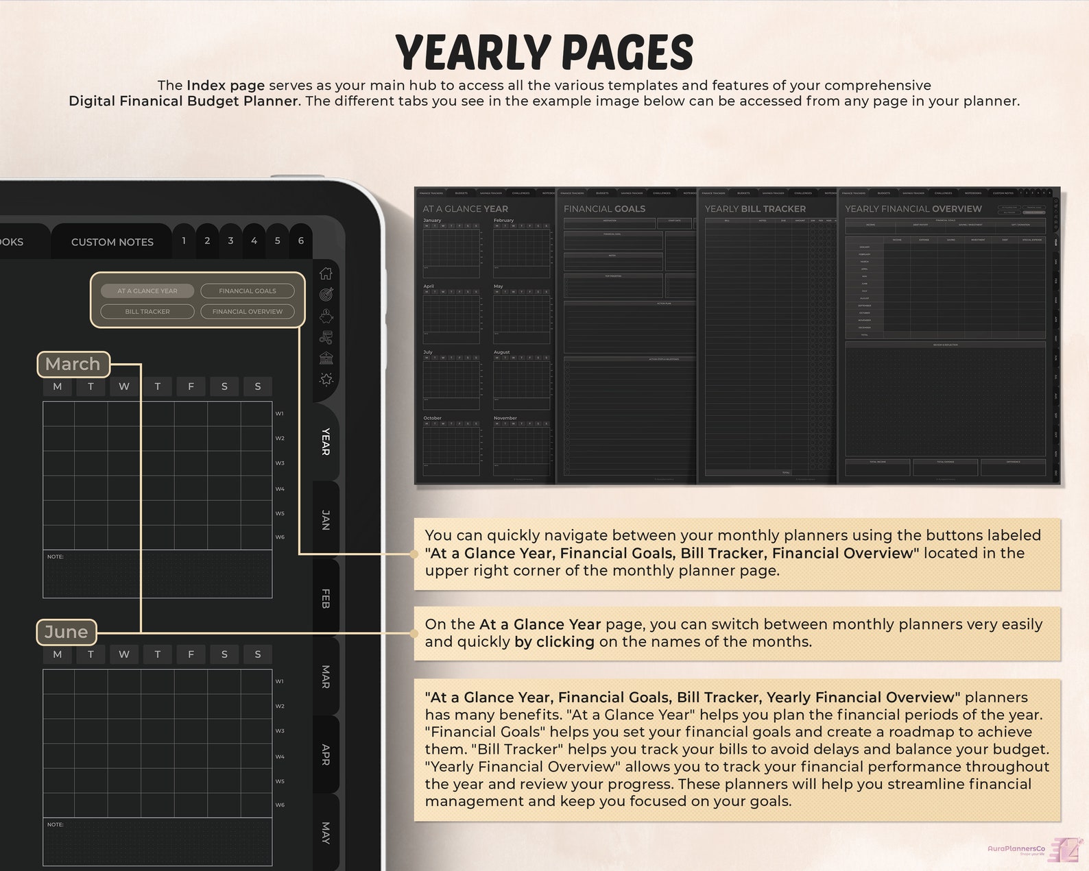Dark Mode Digital Financial Budget Planner, Undated Digital Planner ...