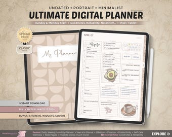 Ultimate Digital Planner, Undated Digital Planner, Goodnotes Planner, Digital Calendar, Daily, Weekly, Monthly Journal, Digital Journal
