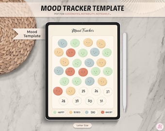 Mood Tracker Goodnotes Template, modèle mensuel de suivi de l'humeur, planificateur numérique non daté, planificateur d'iPad, planificateur de Goodnotes