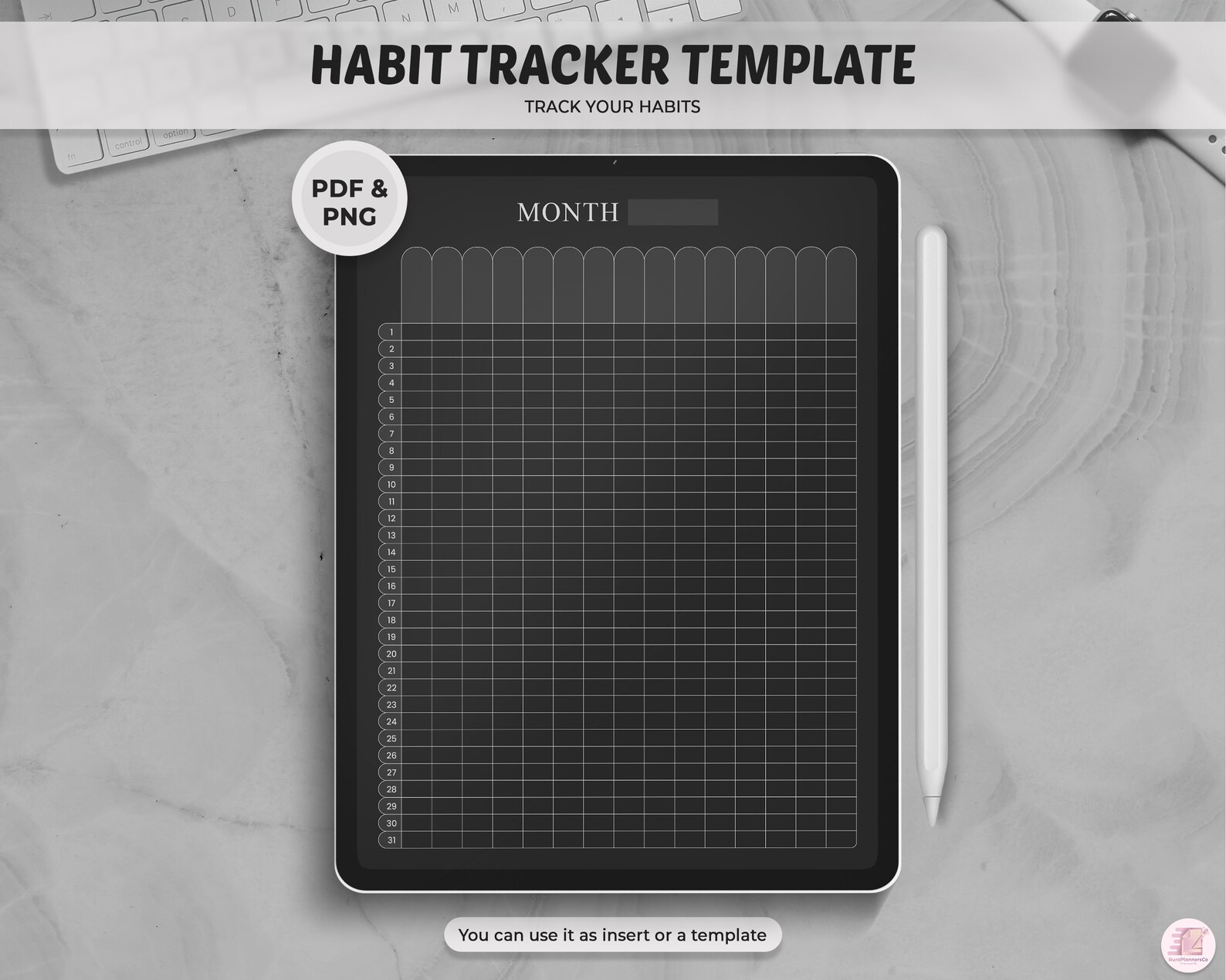 Goodnotes Template Dark Mode Monthly Habit Tracker Daily Etsy