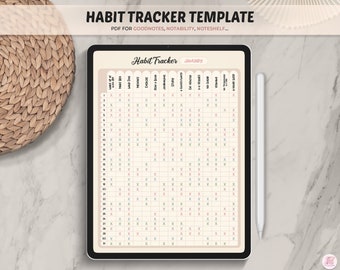 Goodnotes Template, monatlicher Habit Tracker, täglicher Habit Planner, iPad Planner, Goodnotes Planner, Notability, Digital Tracker