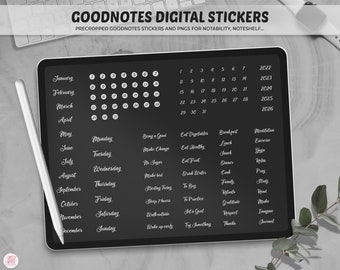 Functional Black Digital Stickers, Goodnotes Digital Stickers, Days of the week, Month Digital Stickers, Digital Planner Stickers Precropped