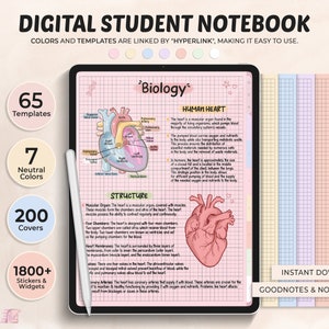 Portrait Digital Student Notebook with Tabs, Note Paper, Digital Paper, Lined, Grid, Dotted, Blank, Digital Template, Note Taking Template