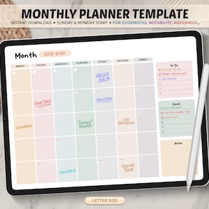 Undated Monthly Digital Planner Template for Goodnotes, Notability (PDF)