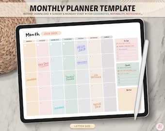 Monthly Planner Goodnotes Template, Monthly Planner Page, Monthly Digital Planner, Undated Monthly Planner, Goodnotes, Notability