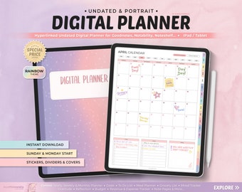 Undated Digital Planner: Rainbow Theme, Goodnotes & Notability (Digital Download)