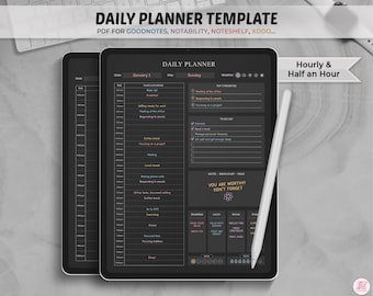 Daily Planner Goodnotes Vorlage, Dark Mode Daily Planner Seite, Digital Planner, Undatierter Tagesplaner, Goodnotes, Notability