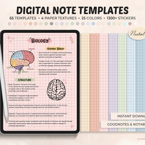 Digital Note Paper, Digital Notes, Note Paper, Digital Paper, Lined, Grid, Dotted, Blank, Digital Template, Note Taking Template