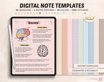Digital Note Paper Templates: Lined, Grid, Dotted (Digital Download)