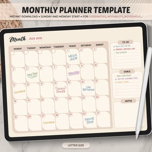 Monthly Planner Goodnotes Template, Monthly Planner Page, Monthly Digital Planner, Undated Monthly Planner, Goodnotes, Notability, Noteshelf