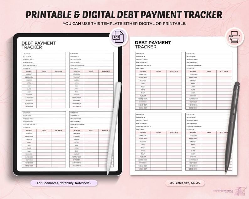 Debt Payment Tracker Printable, Printable Planner, Monthly Budget ...