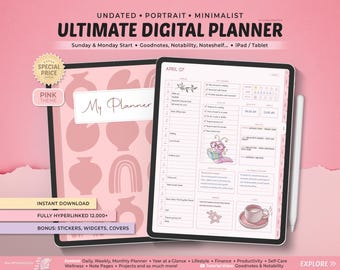 Ultimate Digital Planner, Undated Digital Planner, Goodnotes Planner, Digital Calendar, Daily, Weekly, Monthly Journal, Digital Journal