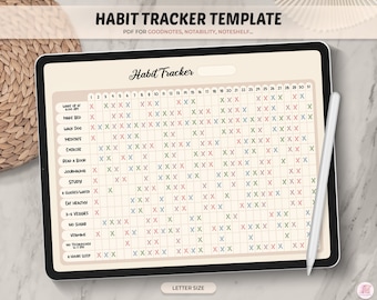 Goodnotes Template, monatlicher Habit Tracker, täglicher Habit Planner, iPad Planner, Goodnotes Planner, Notability, Digital Tracker